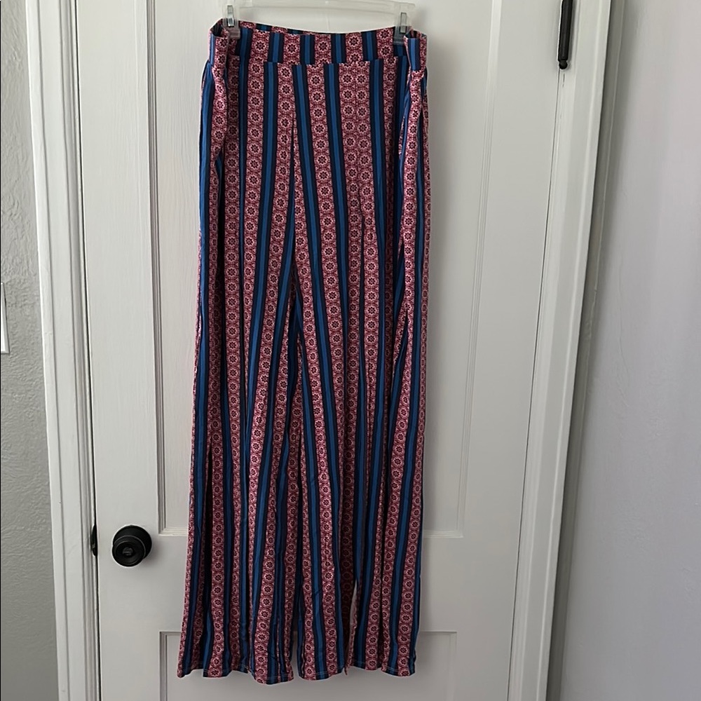 ASOS Pink and Blue Patterned Split Leg Pants